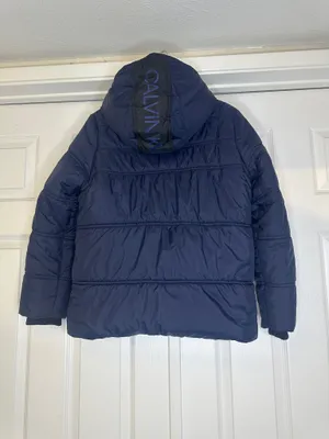 Calvin Klein Navy Blue Puffer Jacket with Hood | Fleece Lined Winter Coat Size L thumbnail 6