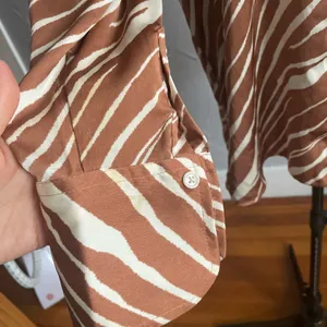 A New Day Brown Cream Animal Print Silky Blouse Button up Top Oversized Dinner thumbnail 2