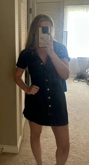 Denim Brass Button Up Mini Dress Blue thumbnail 1