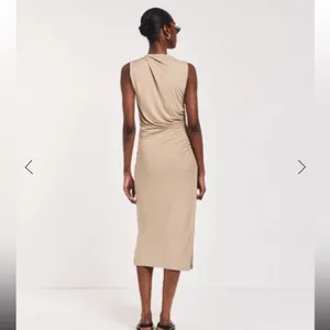 Zara Sleeveless Ruched Midi Dress in Beige thumbnail 3