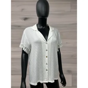 Flora Nikrooz‎ Lace Trim Top L | 100% Rayon | Short Sleeve Button Front thumbnail 2