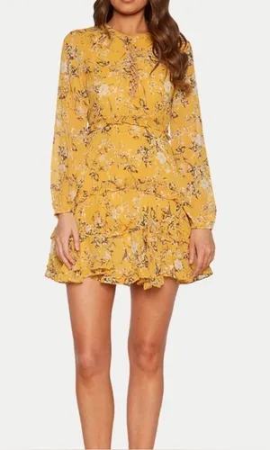NWT Bardot Tiered Floral Long Sleeve L romantic ruffled tiers lace up neckline thumbnail 1