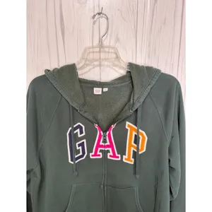GAP Dark Green Zip-Up Hoodie Multicolor Spelled‎ Out Logo, XL thumbnail 3