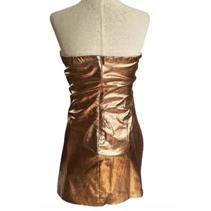 Zara Copper Rose Gold Metallic Draped Dress w Shorts Sz Medium Strapless | 27-17 thumbnail 3