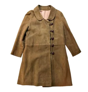 Vintage 60’s Leather Jacket Coat Brown Small Suede Leather Buttons Lined Collar thumbnail 1