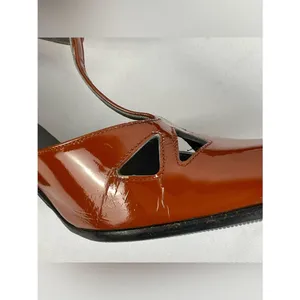 Vintage Miu Miu Y2K Pumps Patent Leather Cutout T-Strap Block Heel EU 36 Cognac thumbnail 10