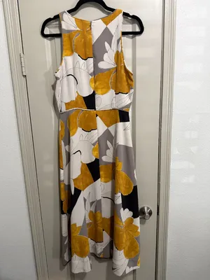 Ann Taylor Sleeveless Midi Dress Floral Size 8 Grey Black Yellow thumbnail 3