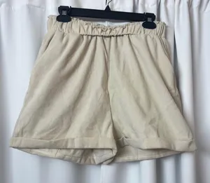 SheIn Light Beige Cream Wide Leg Corduroy Baggy High Waisted Shorts Size Large thumbnail 3