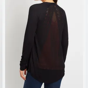 Maurices Long Sleeve Pointelle Back Open Front Cardigan Sweater Black Small thumbnail 2