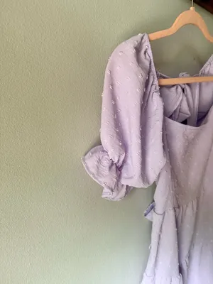 Boutique Lavender Puff Sleeve Open Back Mini Dress Size Small thumbnail 6