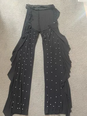 Black Women's Flowing Ruffle sheer mesh Wide-Leg see thru Pants XL thumbnail 4