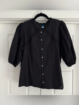 Old Navy Puff-Sleeve Lace-Trim Clip-Dot Blouse NWT - Large thumbnail 2