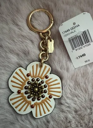 Coach Tea Rose Leather Key Fob Bag Charm Keychain thumbnail 1