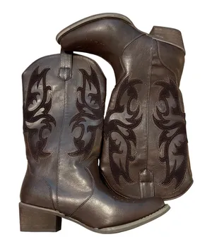 SHEIN‎ Womens Cowboy Boots Brown Western Faux Leather Embroidered Size 7 thumbnail 1