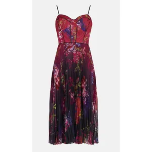Karen Millen Floral Pleated Maxi Dress Burgundy Purple Corset 18 boho romantic thumbnail 2