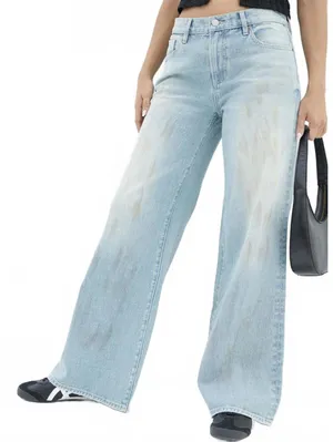 Pacsun Lena Low Rise Super Baggy Jeans Light Indigo Stained NWT Luca Size 25 thumbnail 3