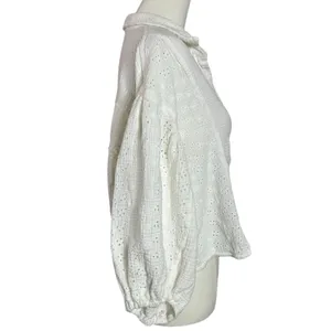 Free People Ethereal Eyelet Lace Gauze Cottage Full Bloom Shirt in White Small thumbnail 7