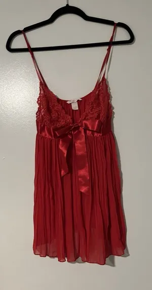 Vtg Victoria’s Secret Lingerie Red Sheer Lace Satin Bow Sexy Women’s Sz‎ M thumbnail 1