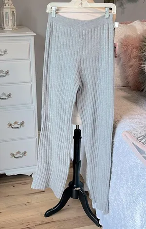 Gray Sweater Pants Comfy Ribbed New Size M thumbnail 4