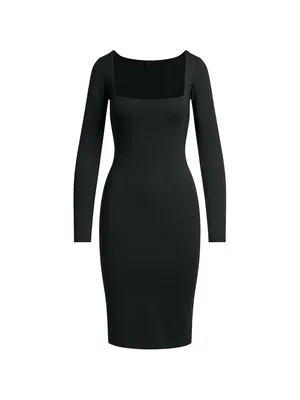 🖤Skims Smooth Layers (G10) Square Neck Midi Dress In Obsidian Large thumbnail 5