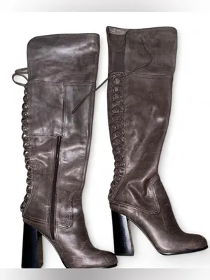 Vince Camuto Women's Knee-High Lace-Up Leather Boots Gray thumbnail 4