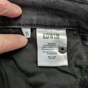 Edwin Bree Slim Straight Jeans Womens 25 Ash‎ Black Faded Raw Hem Made in USA thumbnail 7