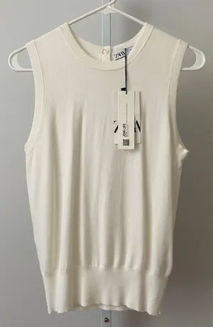 ZARA Office Siren Clean Minimalist Sleeveless Knit Shell Top Small Cream thumbnail 1