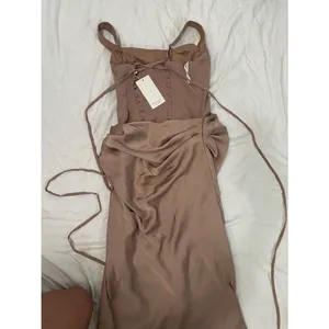 Brown Satin Corset Draped Maxi Dress Size 2 Ruched Side Tie Formal Evening thumbnail 5