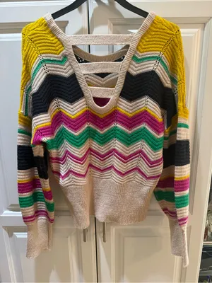 Multicolor Chevron Knit Sweater - Beige, Black, Pink, Green, Yellow thumbnail 2