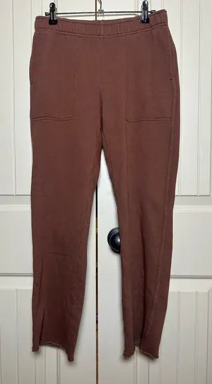 Aerie Chocolate Brown Straight Leg Raw Hem Patch Pocket Sweatpants Size Small thumbnail 1