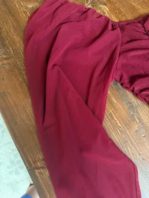 Ruched Maroon Mini Dress with sheer sleeves size Small thumbnail 2