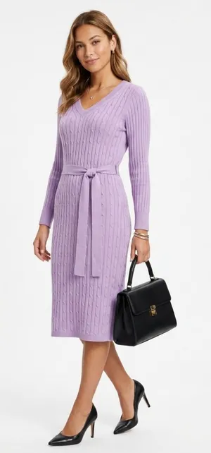 Merokeety Lavender Purple Long Sleeve Knit Ribbed Sweater Dress L thumbnail 1