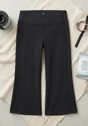 Gaiam‎ Womens Black Cropped Flare Yoga Pants Slit Hem Athletic Leggings Large thumbnail 1
