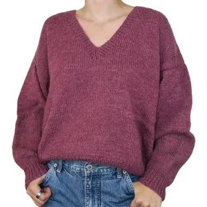 Vintage 80s Maroon V Neck Sweater Red Size M thumbnail 1