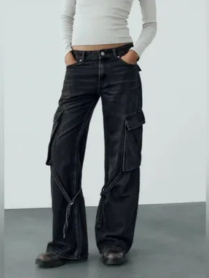 ZARA Cargo Jeans Black thumbnail 4