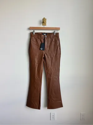 PAIGE Claudine Ankle Flare Faux Leather Pants Dark Argan Brown Size 25 NWT thumbnail 5