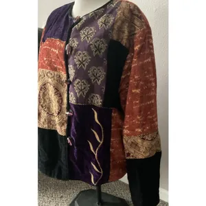 Julia Kim Women's Embroidered‎ Purple Gold Boho hippie Patchwork Jacket Size L thumbnail 3