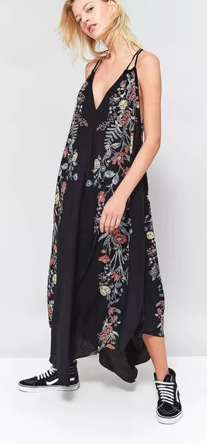 Free People Ashbury Maxi Slip Dress Sz‎ XS Black Floral thumbnail 1
