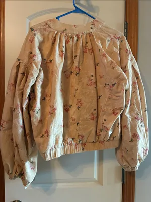 Free People Beige Floral Cropped Bomber Jacket thumbnail 7
