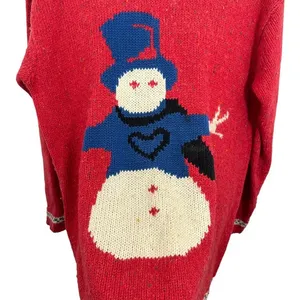 Vintage Northern‎ Isles Red Snowman Mock Neck Knit Sweater Women's L Holiday thumbnail 3