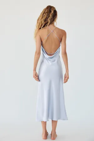Zara dress wedding maxi slip midi satin effect baby blue coctail party date coctail thumbnail 8