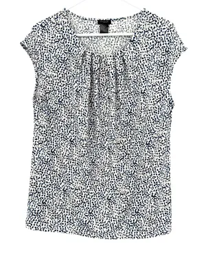 Ann Taylor Size Large Short Sleeve Blouse Top Shirt Blue Black and White thumbnail 1