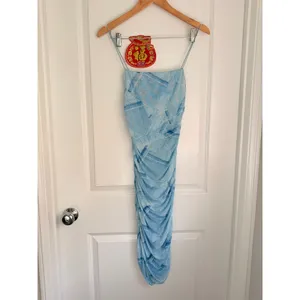 Good American Midi Blue Dress Ruched Mesh Tank Cocktail Size 1 US‎ Small thumbnail 5