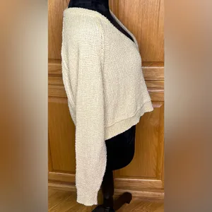 Free People V-Neck High Low Slouchy‎ Cropped Textured Knit Sweater Camel Size XS thumbnail 12