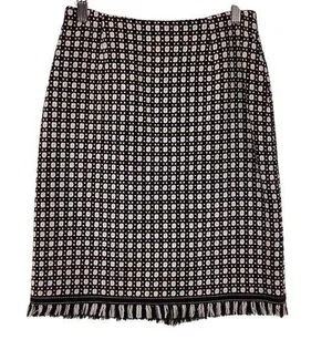 Harolds Womens Skirt Size 2 Wool Pencil Black & White Geometric Fringe Hem thumbnail 1