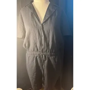 Fabletics Black Cotton Gauze Short Sleeve Romper Button Front Size M NEW thumbnail 7