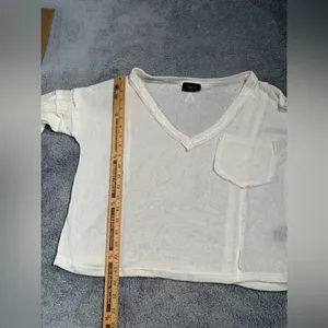 Vici White V-Neck Long puff Sleeve sweater top small thumbnail 8
