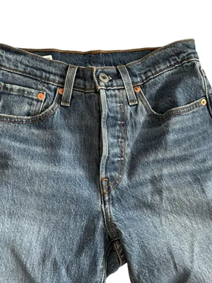 Levi's 501 High-Rise Straight Leg Jeans Buttonfly 24X30 Med Wash Cotton Stretch thumbnail 3