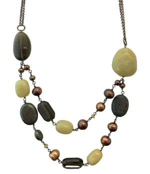 Peyote Bird Pearl Leather Stone 2 Strand‎ 925 Sterling Silver 20'' Necklace 60g thumbnail 1