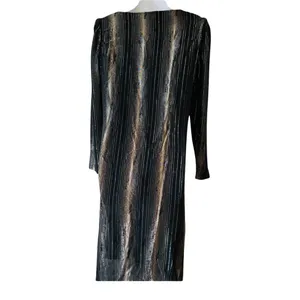 Vintage 80s Black Gold Silver Shimmer Long Sleeve Dress size 7 / 8 Shangri La thumbnail 7